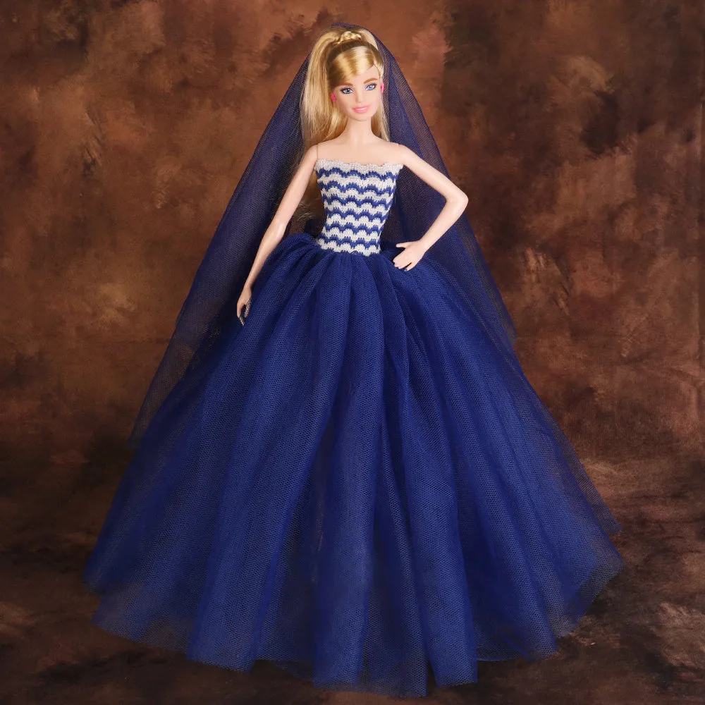 QUEBAN Bride Doll Wedding Dress with Veil Handmade Evening Party Fashion Clothes Wears Gown Exclusive Dress Outfit for 11.5 Inch Girl Dolls,Gift for Kids 3 to 8 Years Old - Light Blue 1