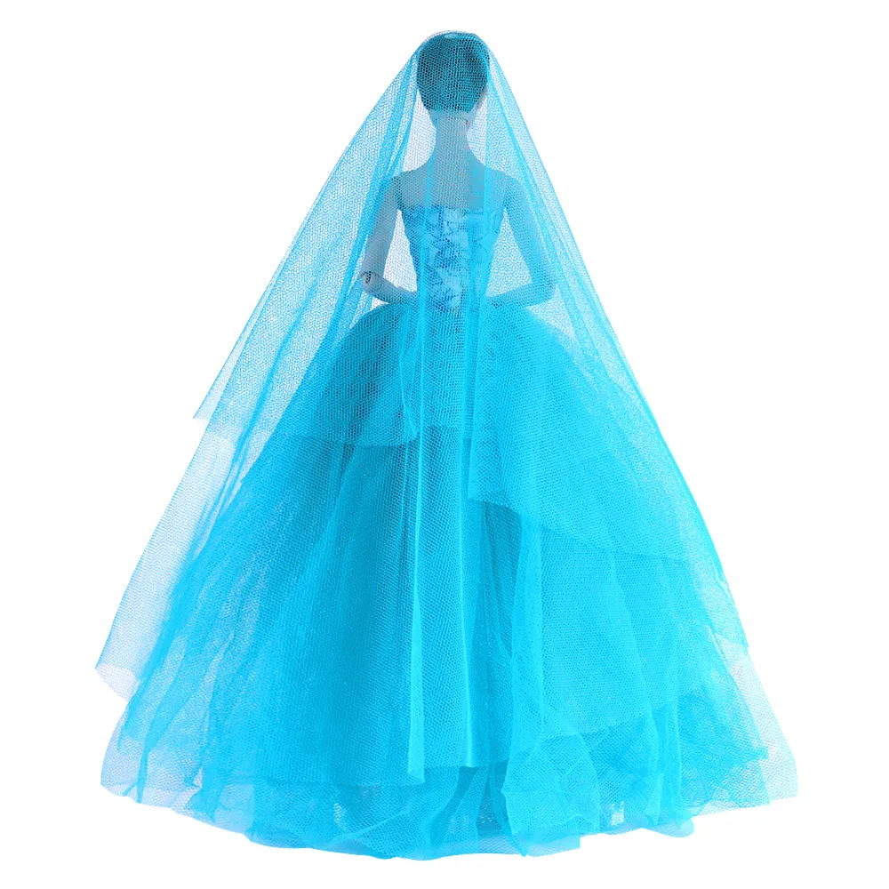 QUEBAN Bride Doll Wedding Dress with Veil Handmade Evening Party Fashion Clothes Wears Gown Exclusive Dress Outfit for 11.5 Inch Girl Dolls,Gift for Kids 3 to 8 Years Old - Light Blue