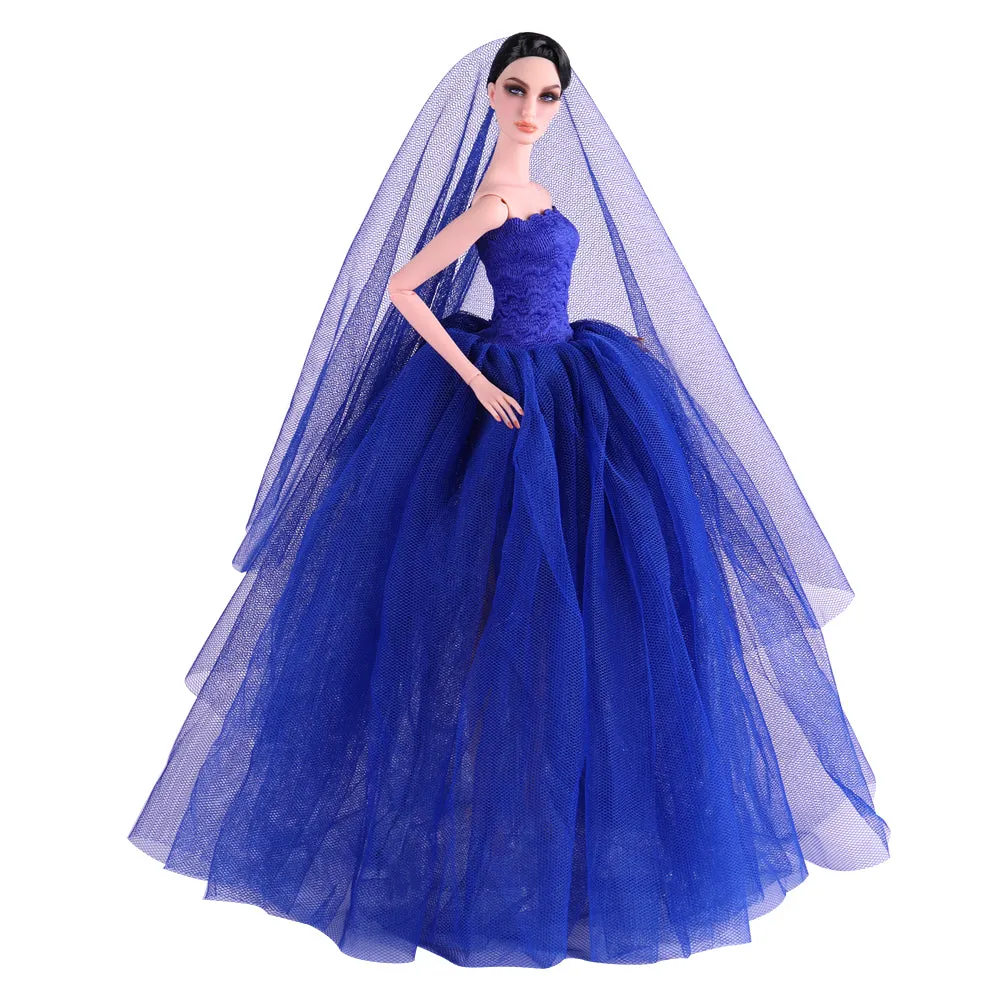 QUEBAN Bride Doll Wedding Dress with Veil Handmade Evening Party Fashion Clothes Wears Gown Exclusive Dress Outfit for 11.5 Inch Girl Dolls,Gift for Kids 3 to 8 Years Old - Navy Blue