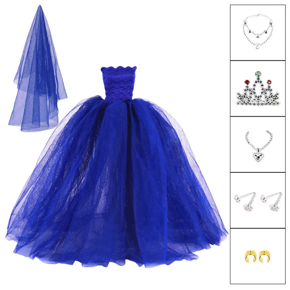 QUEBAN Bride Doll Wedding Dress with Veil Handmade Evening Party Fashion Clothes Wears Gown Exclusive Dress Outfit for 11.5 Inch Girl Dolls,Gift for Kids 3 to 8 Years Old - Navy Blue