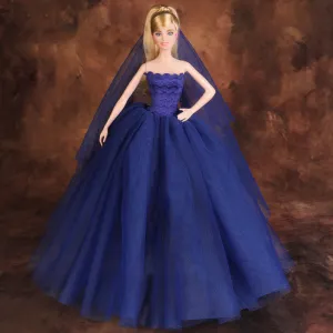 QUEBAN Bride Doll Wedding Dress with Veil Handmade Evening Party Fashion Clothes Wears Gown Exclusive Dress Outfit for 11.5 Inch Girl Dolls,Gift for Kids 3 to 8 Years Old - Navy Blue