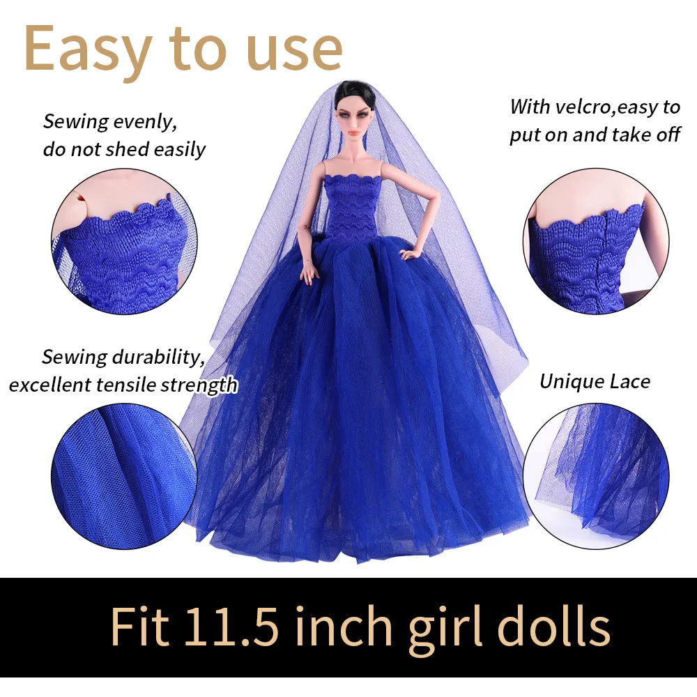 QUEBAN Bride Doll Wedding Dress with Veil Handmade Evening Party Fashion Clothes Wears Gown Exclusive Dress Outfit for 11.5 Inch Girl Dolls,Gift for Kids 3 to 8 Years Old - Navy Blue