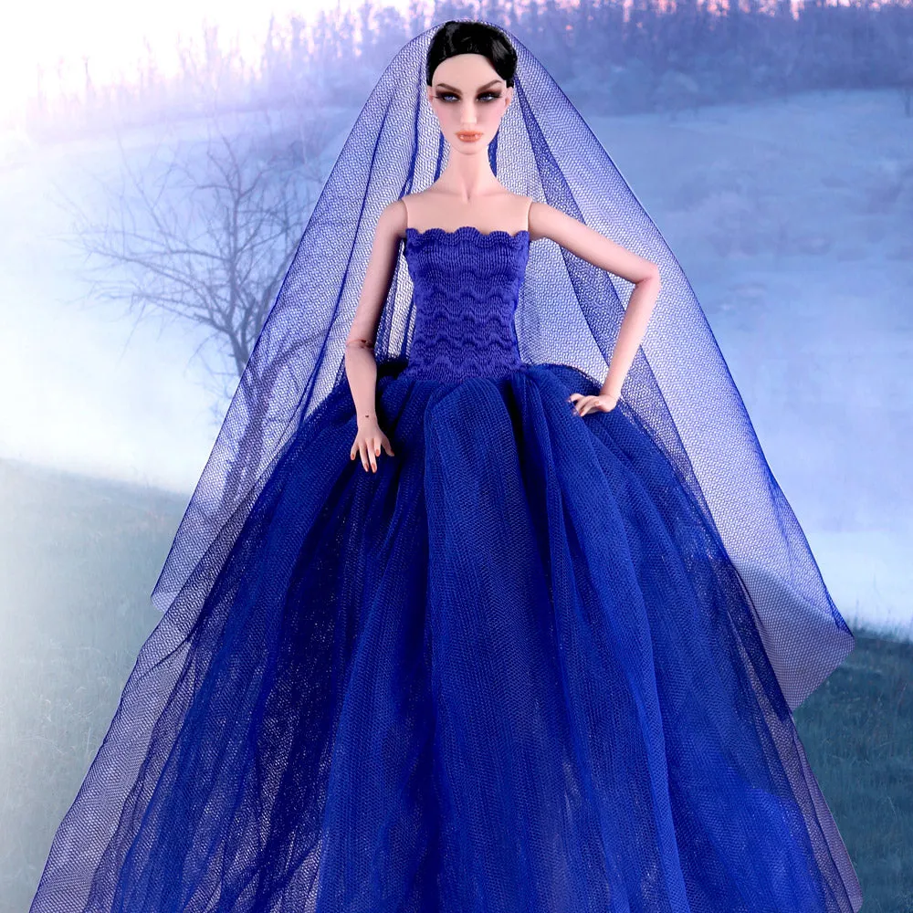 QUEBAN Bride Doll Wedding Dress with Veil Handmade Evening Party Fashion Clothes Wears Gown Exclusive Dress Outfit for 11.5 Inch Girl Dolls,Gift for Kids 3 to 8 Years Old - Navy Blue