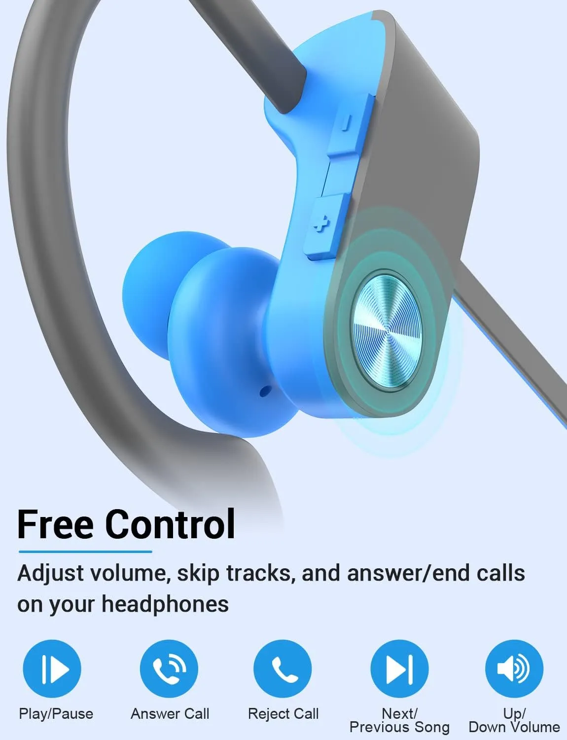 Stiive Bluetooth Headphones, 5.3 Wireless Sports Earbuds IPX7 Waterproof with Mic, Stereo Sweatproof in-Ear Earphones, Noise Cancelling Headsets for Gym Running Workout, 16 Hour Playtime - Bluegrey