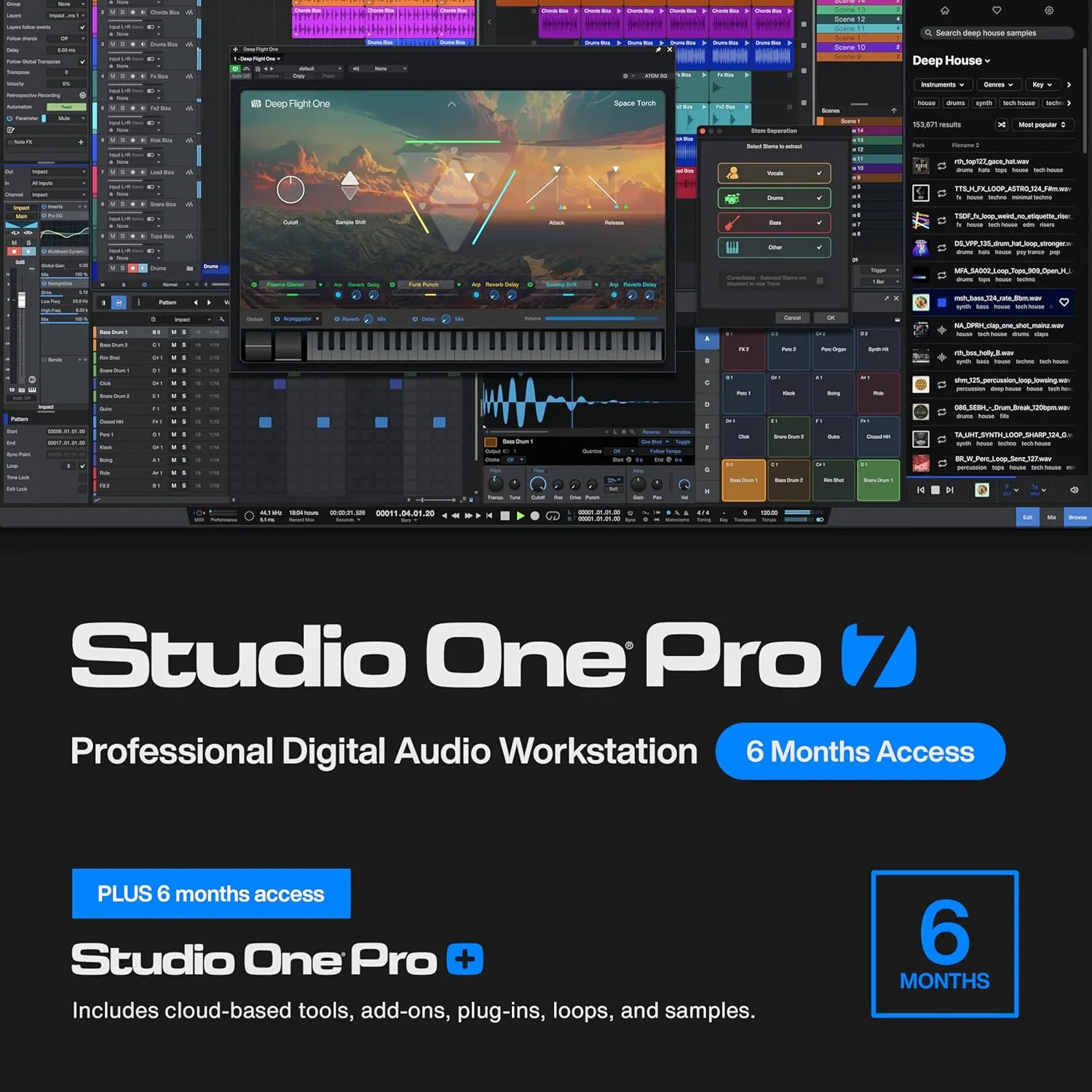 Studio One Pro  6 Months Access Key  Music Production Recording Software, Studio One Pro 7 DAW Access plus Extra Access to 100GB Cloud Storage, Plug-Ins, Mix Effects, Loops & Samples