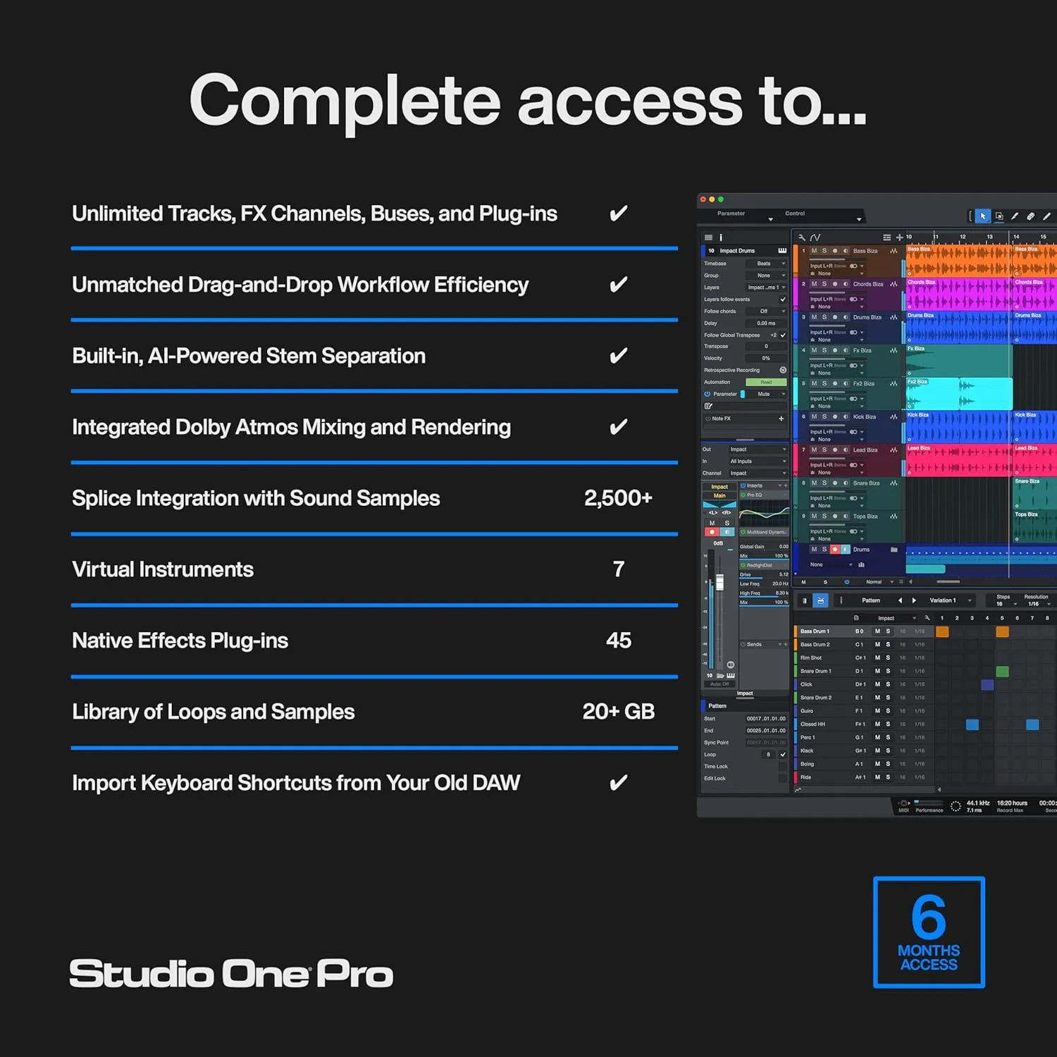 Studio One Pro  6 Months Access Key  Music Production Recording Software, Studio One Pro 7 DAW Access plus Extra Access to 100GB Cloud Storage, Plug-Ins, Mix Effects, Loops & Samples