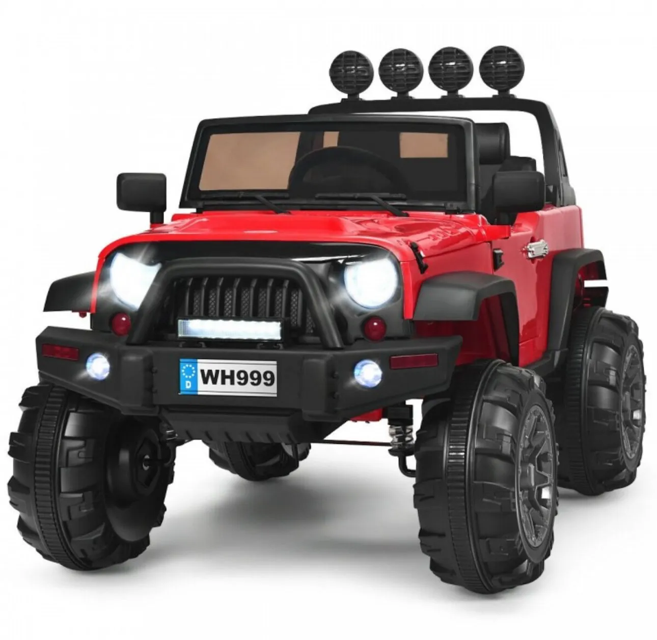 Super Cool Jeep Style 12V Electric Kids Ride On Car 1 Seater | LED Lights | Horn | Open Doors | Transport Handle | Slow Safety Start | Suspension | Remote