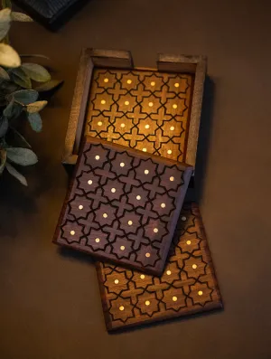 Tarakashi Wooden Inlay Coaster Set - Star Pattern