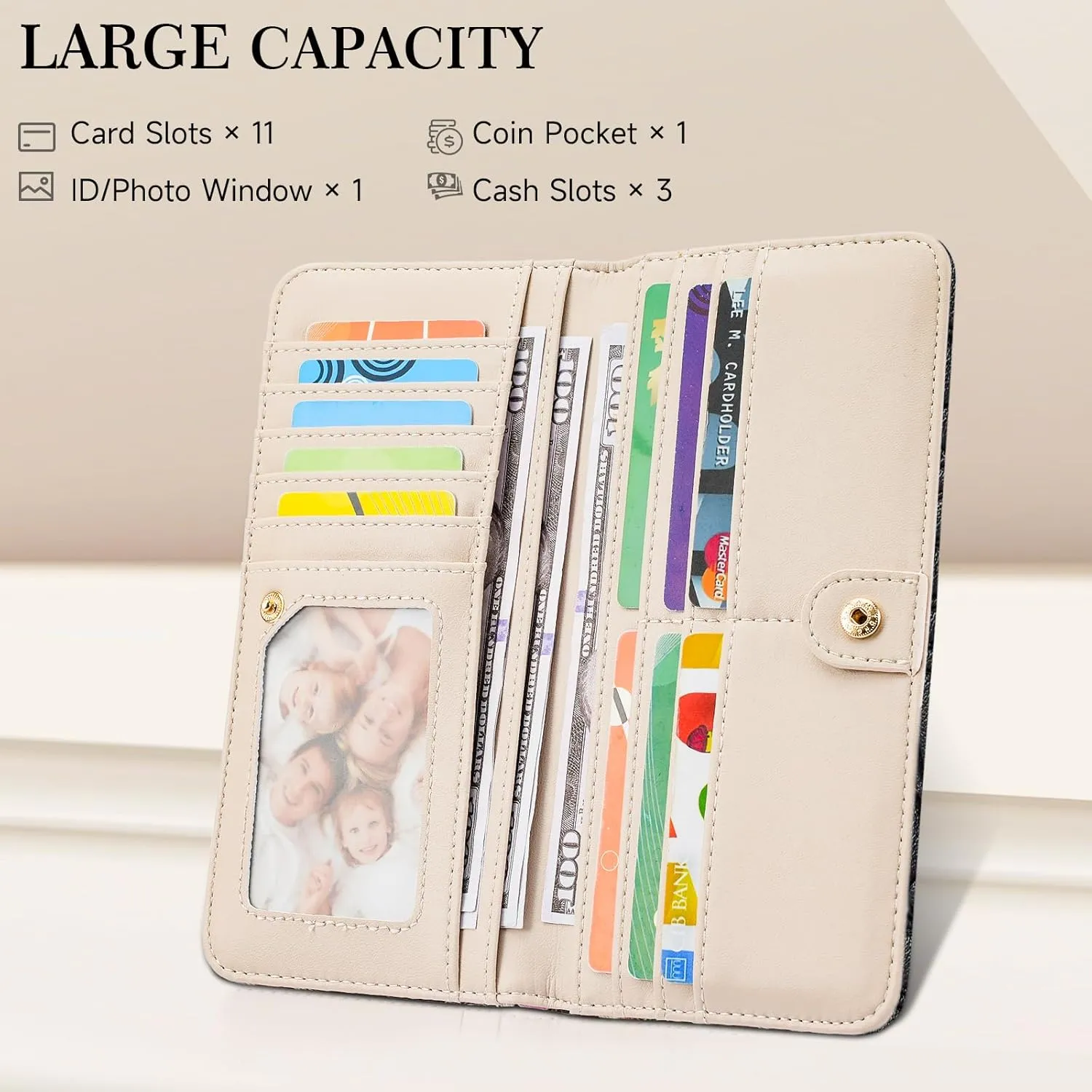 Ultra Slim Thin Wallet Women 3D Embossed Flower Leather Womens Wallet RFID Blocking Credit Card Holder Bifold Clutch Long Ladies Billfold Wallet for Women Brown