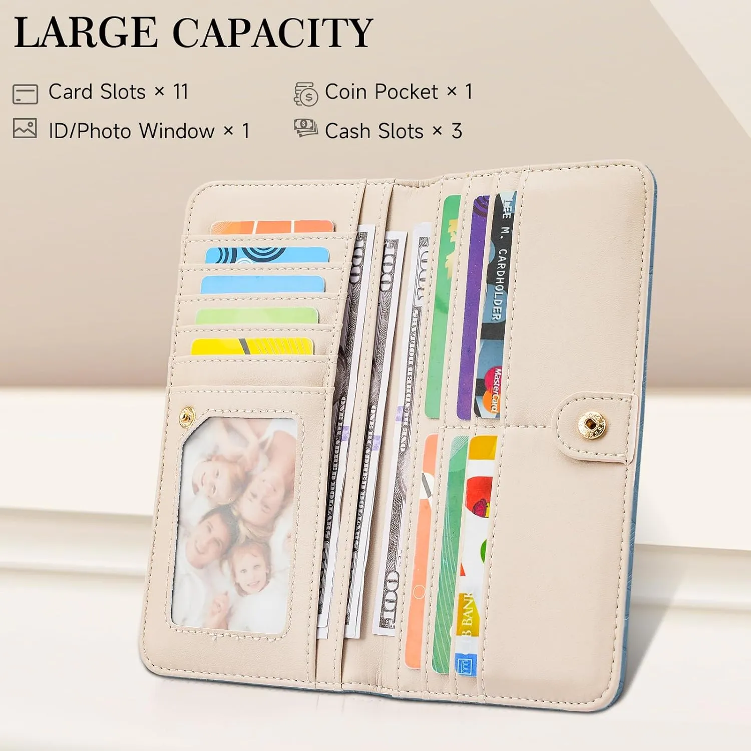 Ultra Slim Thin Wallet Women 3D Embossed Flower Leather Womens Wallet RFID Blocking Credit Card Holder Bifold Clutch Long Ladies Billfold Wallet for Women Peacock Blue
