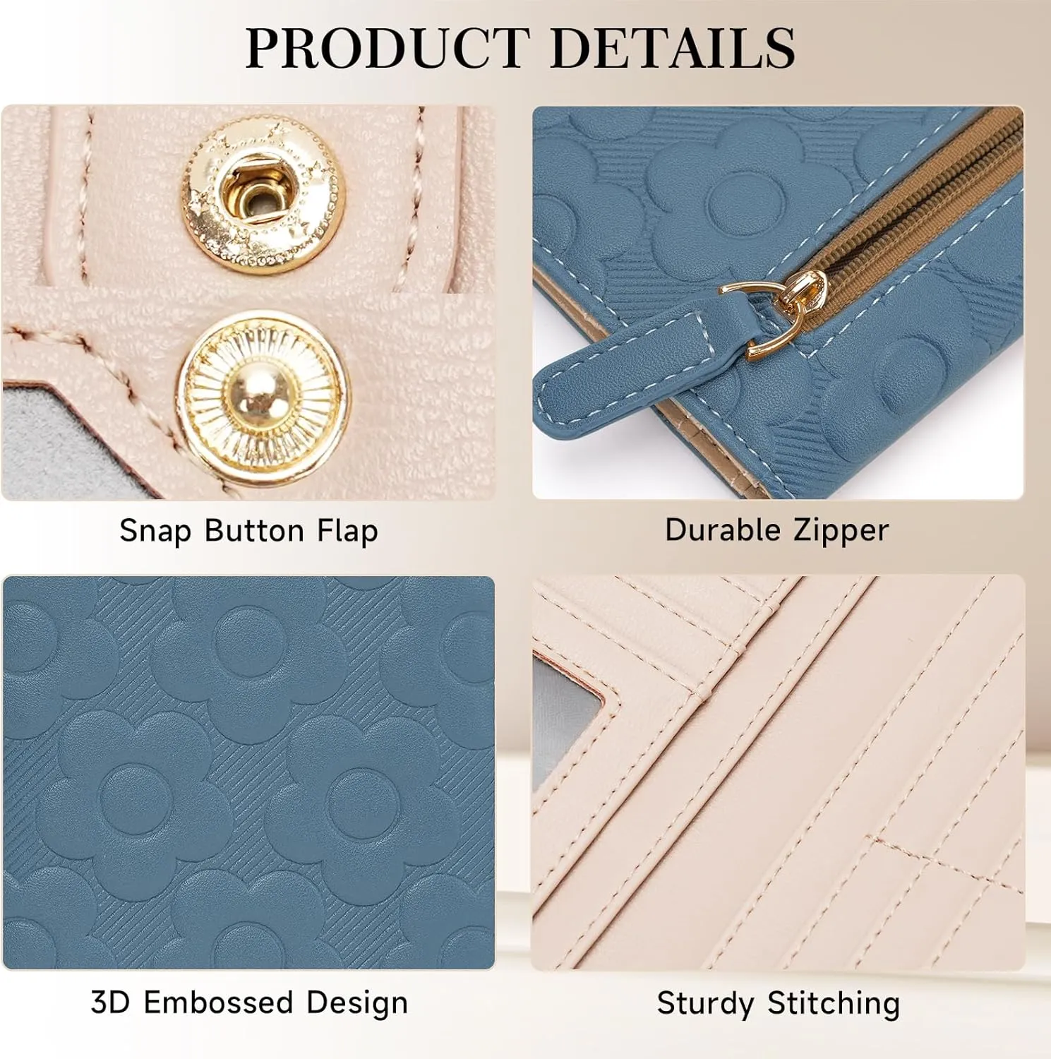 Ultra Slim Thin Wallet Women 3D Embossed Flower Leather Womens Wallet RFID Blocking Credit Card Holder Bifold Clutch Long Ladies Billfold Wallet for Women Peacock Blue