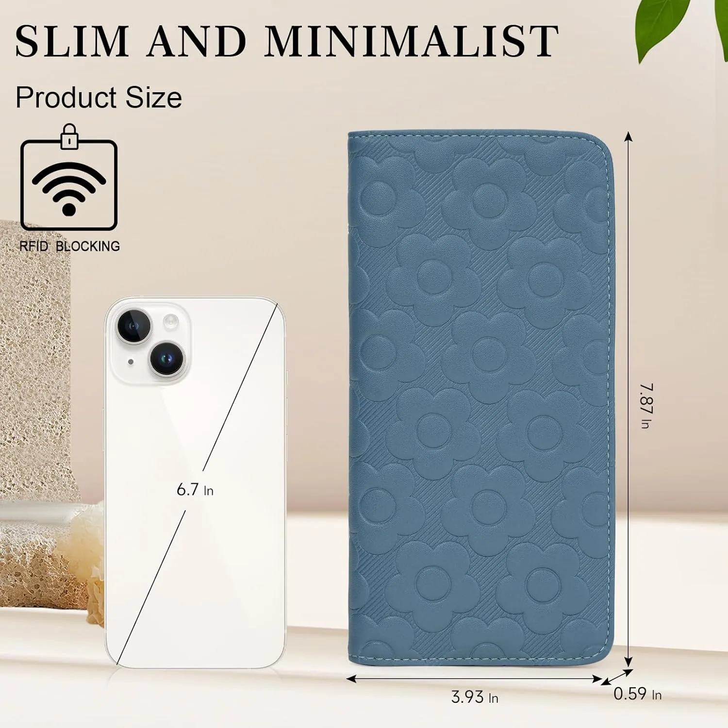 Ultra Slim Thin Wallet Women 3D Embossed Flower Leather Womens Wallet RFID Blocking Credit Card Holder Bifold Clutch Long Ladies Billfold Wallet for Women Peacock Blue