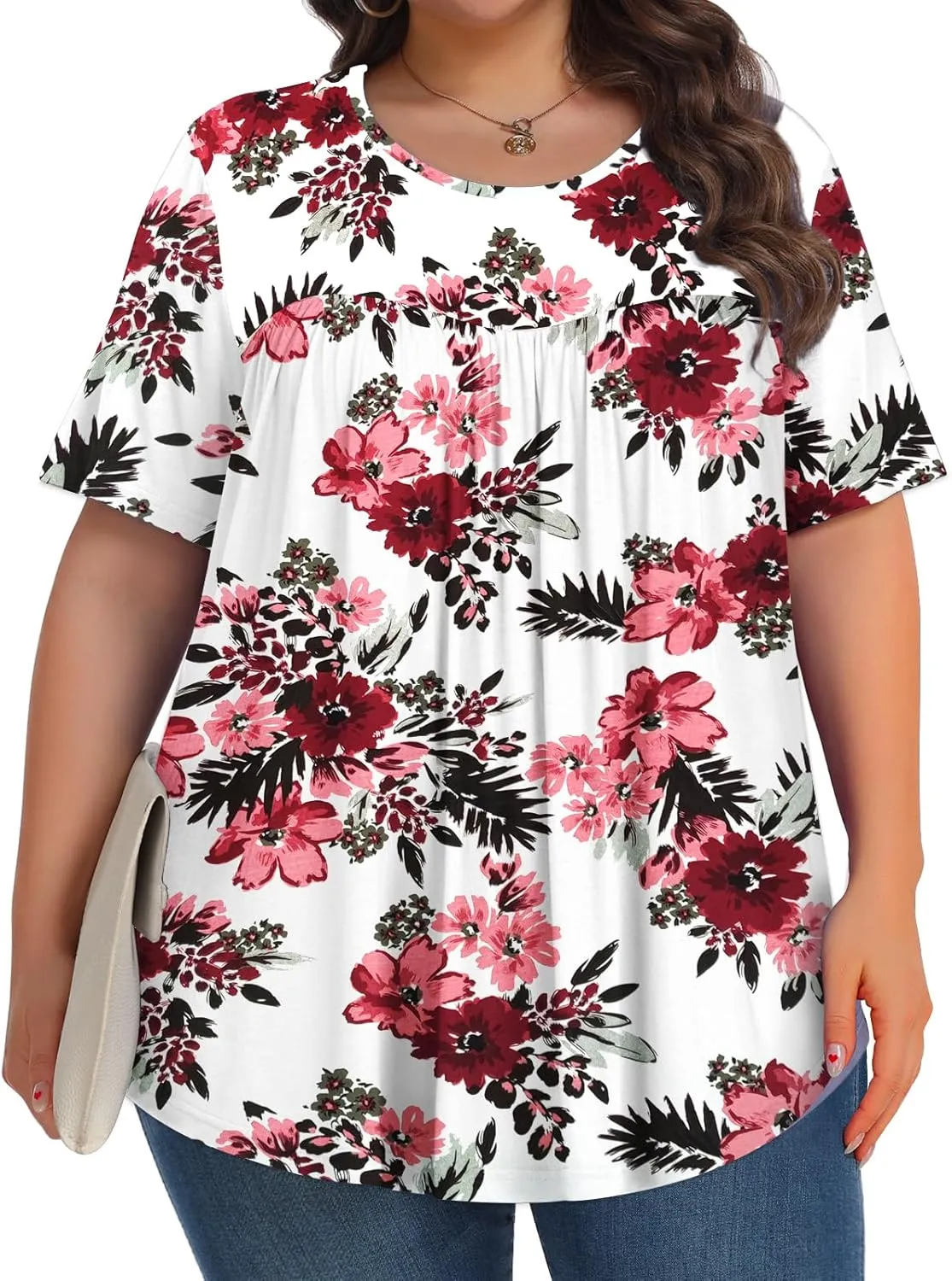 Womens Plus Size Tops Tunic Short Sleeve Crew Neck Shirts Casual Soft Blouse 1X-5X